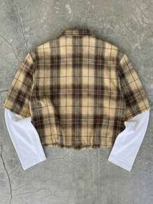 SUMWON Plaid Button Down Long Sleeve Shirt With Chest Pocket Classic Collar Fall Winter Layering Top Casual - Coffee Brown - View 5