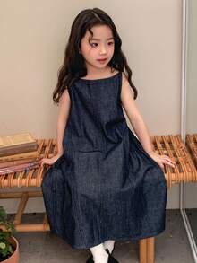 DAZY Young Girl' Retro Strap Korean Style Washed Denim Dress, Summer - Blue - View 5