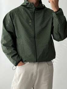 DAZY Military Green Plaid Fabric Elastic Waist Men's Jacket And Coat, Spring/Autumn - Army Green - View 3