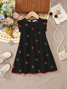 Đầm bé trai kiểu dáng thường ngày dễ thương in hình trái tim nhỏ và quả anh đào, viền bèo nhún đơn giản, thích hợp cho mùa hè. - Nhiều màu - Xem 2