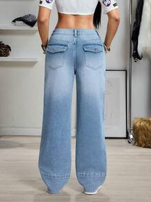 SHEIN EZwear Y2K 女式浅蓝色低腰直筒宽松牛仔裤 - 淺色水洗藍 - 查看 2