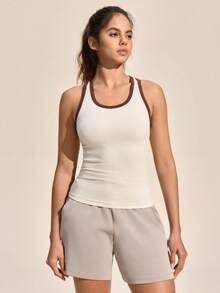 Exploreva Women's Summer Casual Sports Outdoor Contrast Binding Racerback Fitted Tank Top