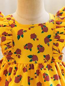 SHEIN 女宝宝可爱碎花荷叶边下摆休闲度假连衣裙 - 彩色 - 查看 4