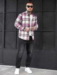 Manfinity CasualCool 男士格子领单排扣休闲百搭通勤长袖衬衫 - 彩色 - 查看 3