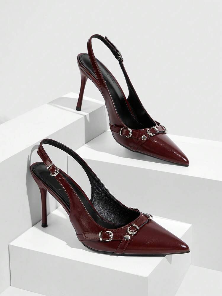 CUCCOO SZL Women's Fashion Versatile Pointed Toe Buckle Pumps Valentine's Day