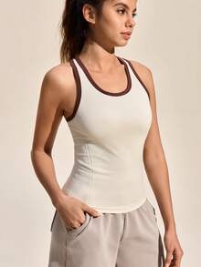 Exploreva Women's Summer Casual Sports Outdoor Contrast Binding Racerback Fitted Tank Top