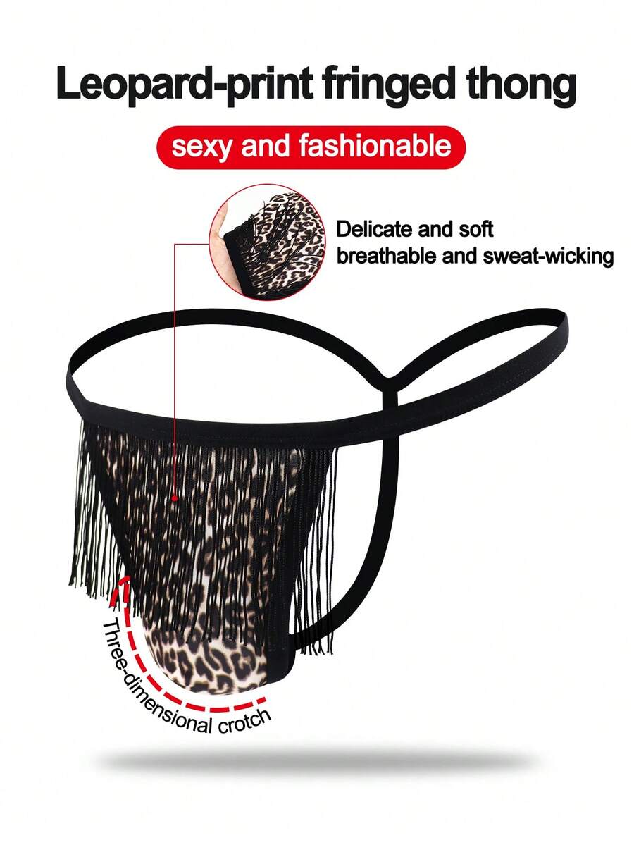 Calzoncillos sexys para hombres con estampado de leopardo, sombra y flecos negros de moda y atractivos - Multicolor - Ver 1