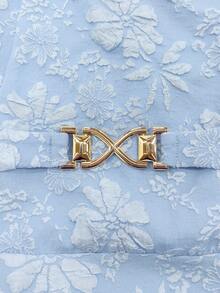 Elenzga New Spring/Summer Blue French Elegant Chic Dress, Textured Water Lily Fabric Design, Square Neck Sleeveless Waist Strap Metal Chain Cinched Waist Slim-Fit Flounce Hem Women Sheath Dress - Blue - View 7