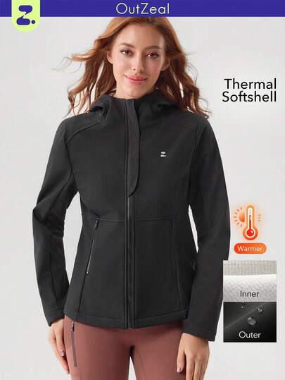 OutZeal 女士保暖户外夹克 黑色 冬季徒步露营 防水保暖内衬 拉链口袋 户外上衣