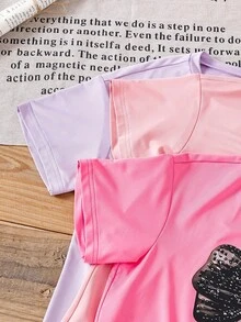 少女休闲蝴蝶结印花T恤套装，夏季 - 彩色 - 查看 5