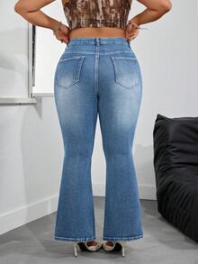 SHEIN PETITE CURVE Quần jean trơn đơn giản cỡ lớn - Rửa nhẹ - Xem 6