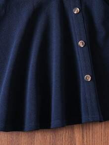 Emery Rose Kids Emery Rose Kids 女童优雅休闲圆领套头开叉设计中长连衣裙，适合上学、日常休闲装、秋冬幼儿女孩生日女孩妈妈和我搭配万圣节返校秋季女童海军蓝连衣裙幼儿女孩海军蓝连衣裙女童长袖连衣裙女童纽扣连衣裙小女孩海军蓝连衣裙女童海军蓝连衣裙