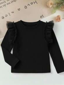 LMoss Kids 女婴网眼拼接短袖圆领长袖T恤