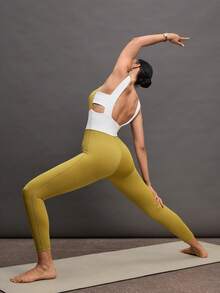 Activina Women's Letter Print Casual Everyday Fitness Yoga Sports Jumpsuit Ralphlauren  Knitted Fabric - Mustard Yellow - View 7