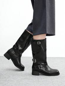 CUCCOO BIZCHIC 女士时尚百搭通勤搭扣中筒靴 - 黑色 - 查看 5
