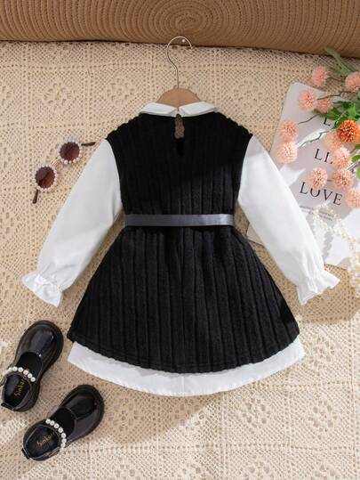Emery Rose Kids Emery Rose Kids Vestido de manga larga de 2 en 1 con bloques de color lindo para niñas, otoño/invierno