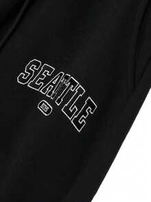 DAZY Men's Letter Print Thermal Lined Pullover Pullover Sweatshirt Set, Autumn/Winter