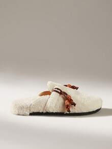 Solecia Women's Casual Slip-On Faux Shearling Slippers, Versatile For Daily Wear - White - View 1