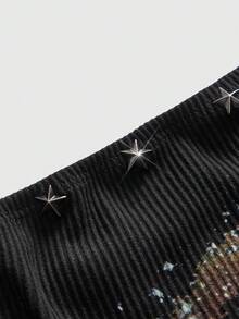 ROMWE Avant 女士复古坏女孩男女通用街头风星空铆钉印花抹胸上衣 - 黑色 - 查看 4