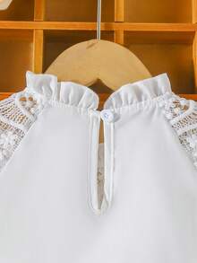 SHEIN Young Girls'  Contrast Lace Shiny Tape Cinching Waist Dress, Suitable For Summer - Yellow - View 5