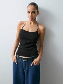 Maija 女士时尚性感露背吊带背心 - 黑色 - 查看 5