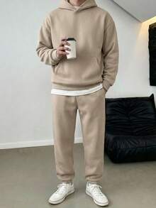 Manfinity Unisex 男士袋鼠口袋连帽衫和运动裤，舒适套装，秋季服装，情侣装