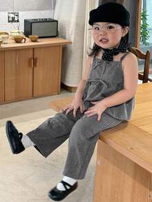 DAZY 2件套女婴纯色吊带上衣和系带超长裤套装