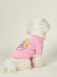 PETSIN 1件 三只可爱小熊情书印花宠物粉色秋冬加厚保暖休闲风宠物衣服