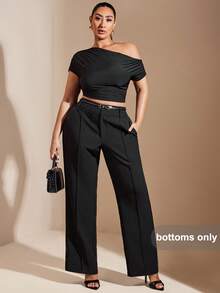 SHEIN BAE Plus Size Pants, Suitable For Valentine's Day, Summer, Birthdays, Valentine's Day Plus Size, Plus Size Sexy Pants, Curvy Pants, Formal, Curved, Party, Business, Formal Occasions, Commuting, Workwear