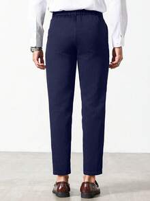 Calvornis Men's Casual Commuter Striped Tapered Suit Pants - Navy Blue - View 7