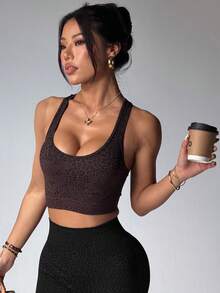 Women's Casual Sports Leopard Print Racerback Tank Top - Brown - View 6