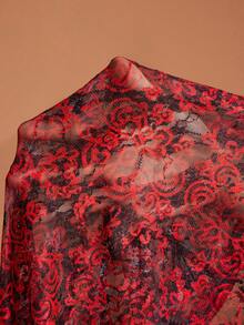 JIAN LASALA Đầm midi nữ ren đỏ in họa tiết toàn thân, cổ chữ V, tay chuông loe, kiểu dáng thanh lịch cổ điển, thích hợp dự tiệc, các dịp đặc biệt, tiệc cocktail, đám cưới ngoài trời. - Đỏ - Xem 9