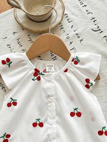 SHEIN LMoss Kids Newborn Baby Girl Floral Embroidery Short Sleeve Top And Green Shorts Set, Summer - Multicolor - View 4