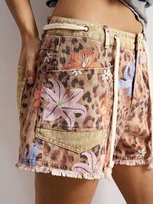 Bohemela 波西米亚风度假休闲豹纹图案梭织宽松女式短裤