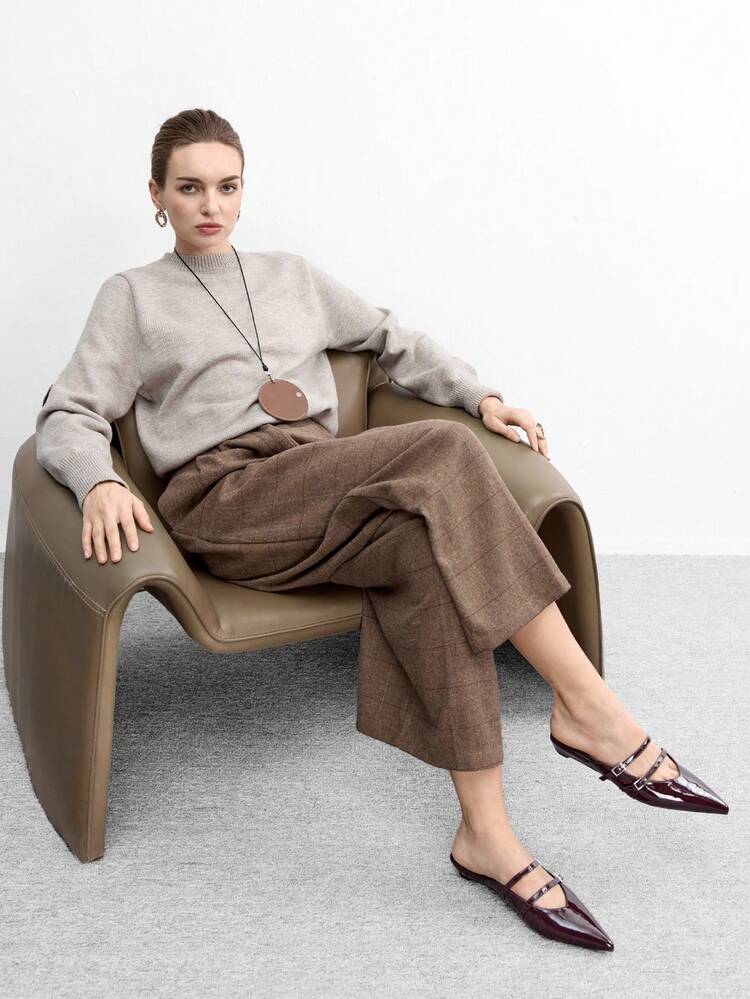 CUCCOO BIZCHIC Women Shoes Women Pointed Small Wedge Heel Brown Simple Temperament Fashionable Versatile Women's Low-Heeled Shoes New Spring And Autumn Low Vamp Commute Flat Women's Shoes Suitable For Work Office Professional Women's Shoes