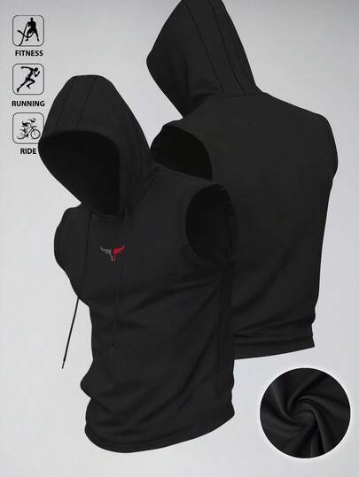 Acti Log 男士纯色简约无袖连帽运动背心，休闲日常穿着