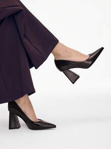 Mnmlis 女士优雅PU皮革尖头粗跟高跟鞋 - 咖啡棕 - 查看 10