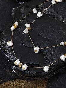 Opalesca Unique Multi-Layer Asymmetrical Pink Stone Necklace, Exaggerated Minimalist Multilayer Choker Necklace For Women,Outfits,Beaded,Wedding/Bridal Accessories,Fairycore/Fairy,Charm Necklace,Pearl,Elegant