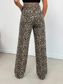 SHEIN PETITE 100% Cotton MID RISE WIDEEG CUT LEOPARD PETITE JEAN - Multicolor - View 2