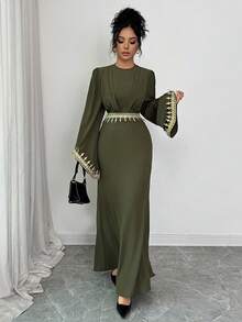 SHEIN Elenzya Váy dài màu xanh lá cây thanh lịch dành cho nữ, Váy năm mới, Trang phục Lễ Tạ ơn, Váy dự tiệc thanh lịch, Váy dự tiệc dài, Váy dự tiệc cưới, Váy dạ hội cưới thời trang, Váy lấp lánh - xanh quân đội - Xem 6