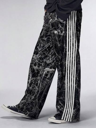 Street Life Pantalones casuales anchos de hombre con tiras de cuero sintético PU y cinturón