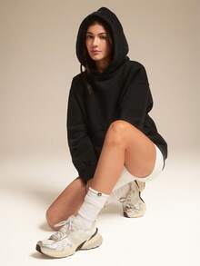 Heavyweight Fleece Oversized Hoodie Sweatshirt Pocket Thick Thermal Warm Winter - Black - View 7