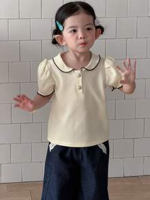 DAZY 女童休闲荷叶边领T恤上衣，夏季 - 白色 - 查看 9