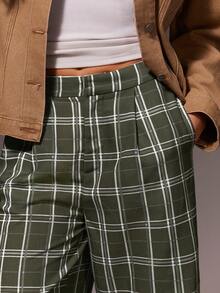 Athîral Damen Lässig Alltags Grün Karomuster Taschen Hose, Gerade Beinform, Bequemer und weicher Webstoff, Retro Boho Stil, Grüne Hose, Ausgehose für Damen, Frühling Damen, Sommer Urlaub, Urlaub für Damen, Lässig Hose für Damen, Grafik Hose - Verschiedenfarbig - Übersicht 5
