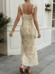 DAZY Đầm nữ in hoa, xếp ly phía trước, thắt nơ, kiểu dáng ôm sát, thích hợp cho kỳ nghỉ xuân, du lịch biển. - Màu vàng - Xem 4