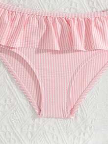 Young Girls Bikini Sets Pink And White Splicing Stripes Cute Lotus Leaf Slant Shoulder Flyedge Single Adjustable Shoulder Strap Lotus Leaf Edge Triangle Swimsuit Split Two Piece Set Suitable For Summer Vacation Beach Beach Swimming Pool Summer Party Leisure Play Swimsuits For Eight Year Old Two Pieces With Ruffles Young Girl 2 Pieces Ruffled Swimwear Set