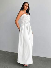 Aloruh Women's Solid Color Spaghetti Strap Tube Top Dress - White - View 7