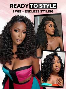 QUICK WEAR 9am Hair Store 即戴即用半假发，预造型卷发棒卷曲/蓬松直发，灵活贴合，三合一半假发，带抽绳，自然发际线，无缝设计，新手友好，即戴即用，无需胶水，真人发假发，预先拔毛发际线，180%密度，16-26英寸常规尺寸，自然色，未经加工的处女发，圣诞假发，真人发假发