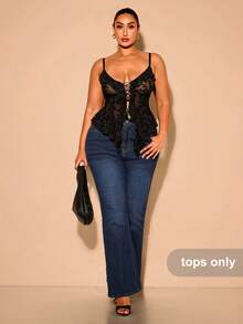 SHEIN BAE Áo hai dây dáng lệch vạt, dây mảnh, dành cho nữ cỡ lớn, thích hợp cho mùa hè, các buổi tiệc thanh lịch, sinh nhật, ngày Valentine. - màu đen - Xem 7