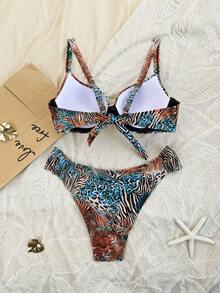 Bonvoyette 2pcs/Set Sexy Leopard Print Push-Up Padded Bikini Set, Springbreak Women Beachwear Summer Outfits Cruise - Multicolor - View 3